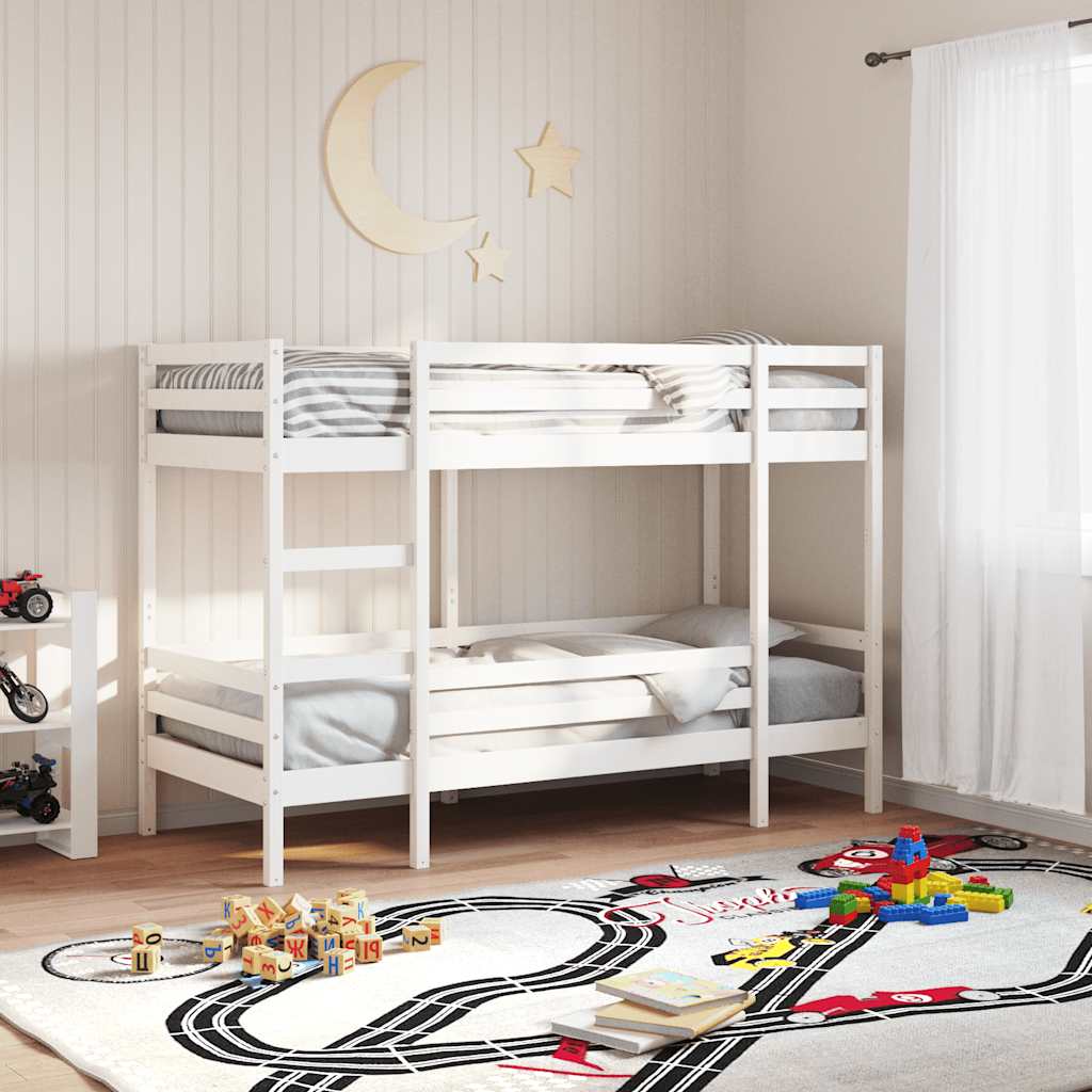 Krevet na kat bijeli 75 x 190 cm od masivne borovine