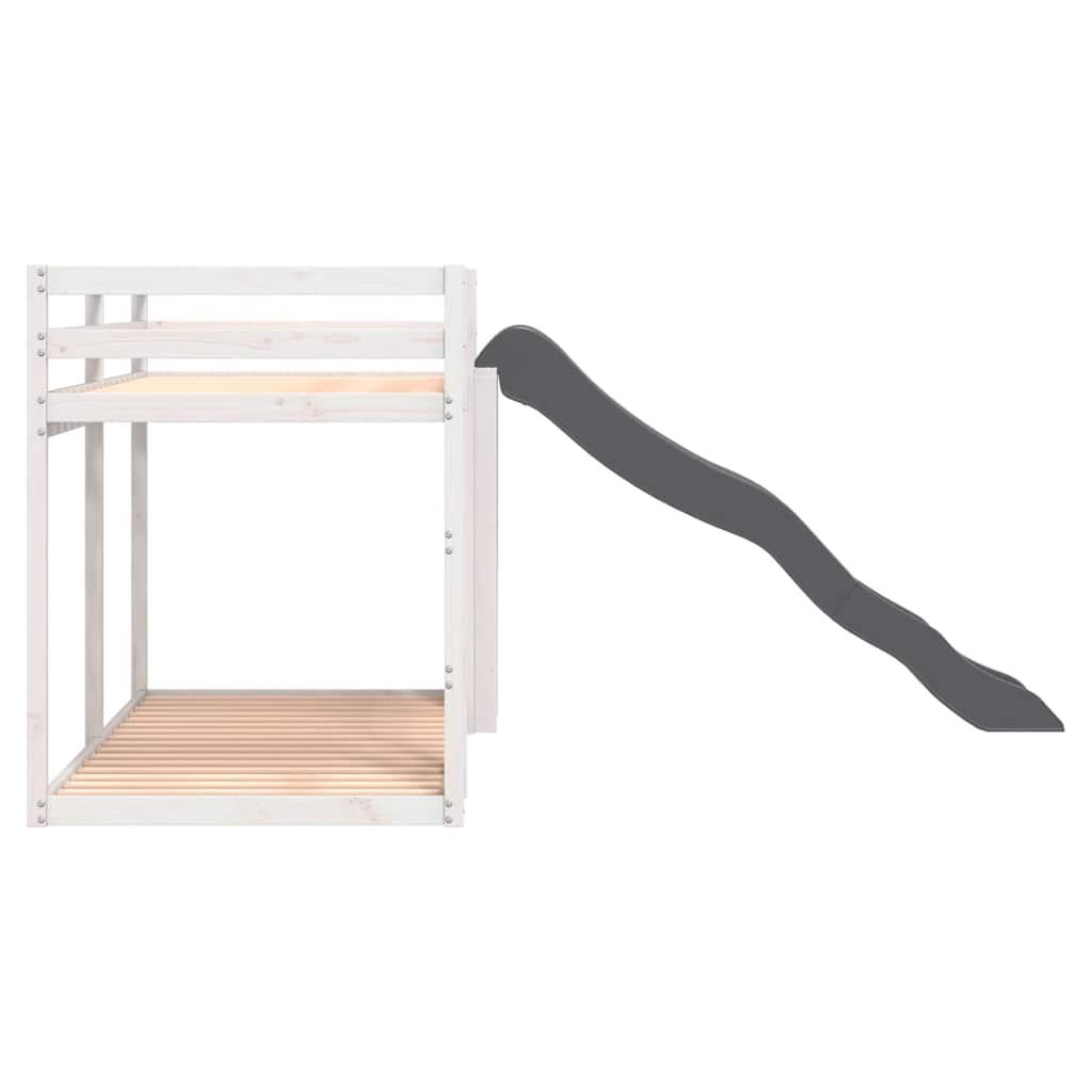 Krevet na kat s toboganom i ljestvama bijeli 90x190 cm borovina