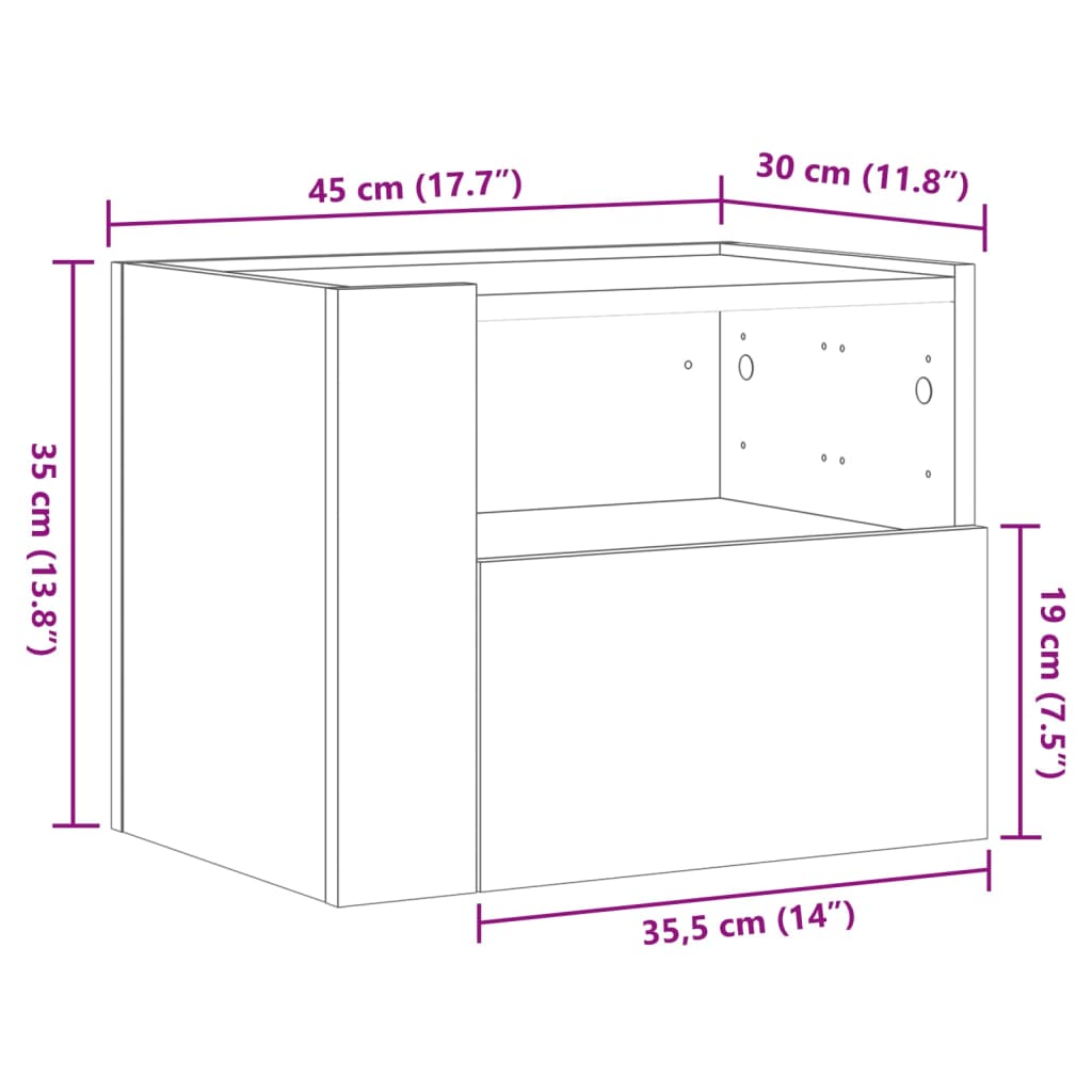 Zidni noćni ormarići 2 kom crni 45 x 30 x 35 cm
