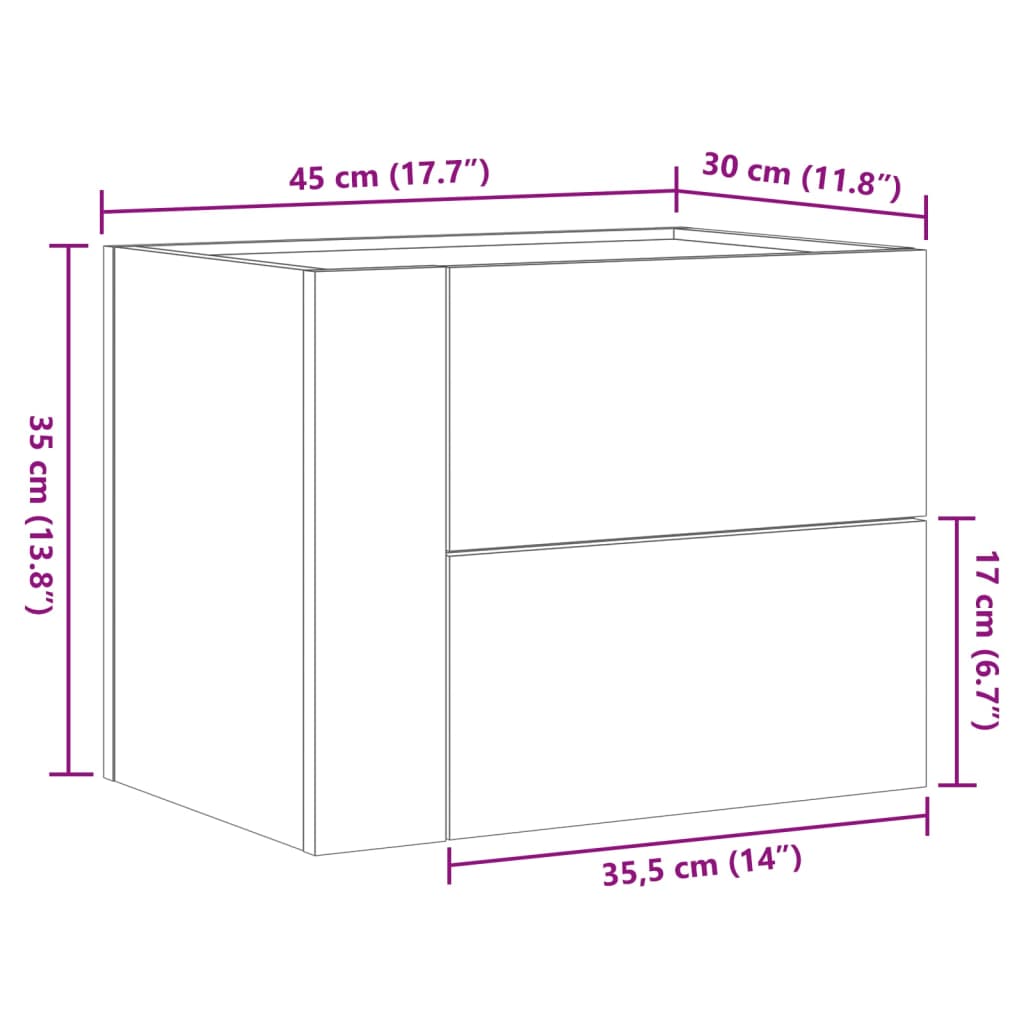 Zidni noćni ormarići 2 kom crni 45 x 30 x 35 cm