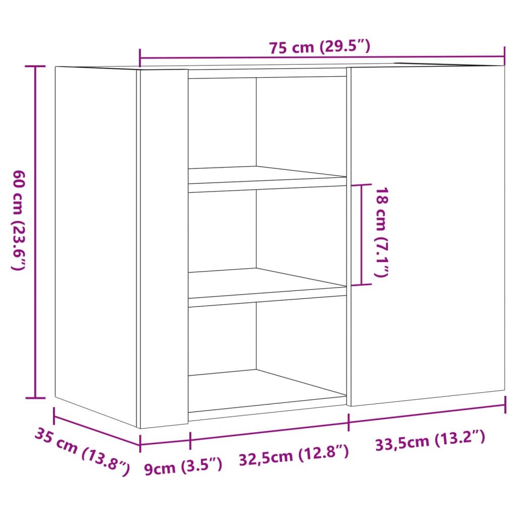 Zidni ormarić crni 75 x 35 x 60 cm od konstruiranog drva