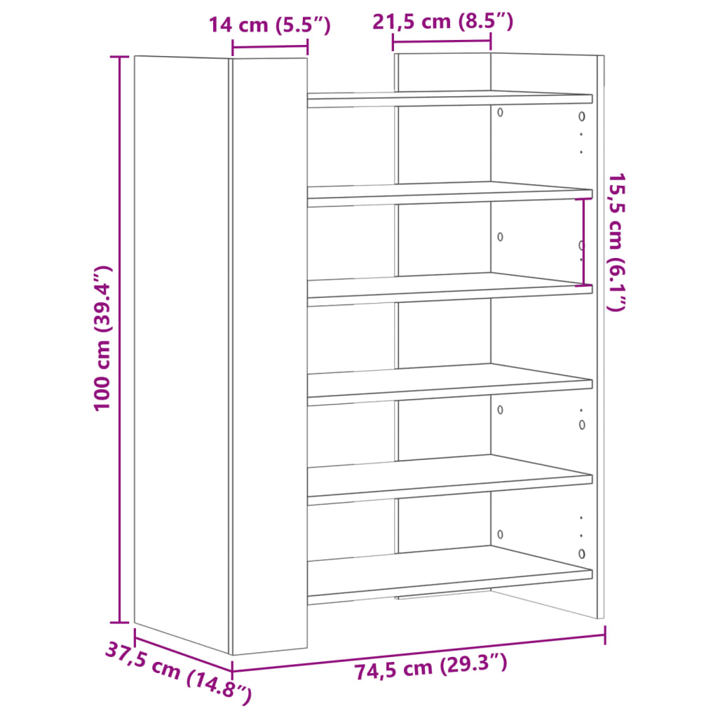 Ormarić za cipele boja hrasta 74,5x37,5x100cm konstruirano drvo