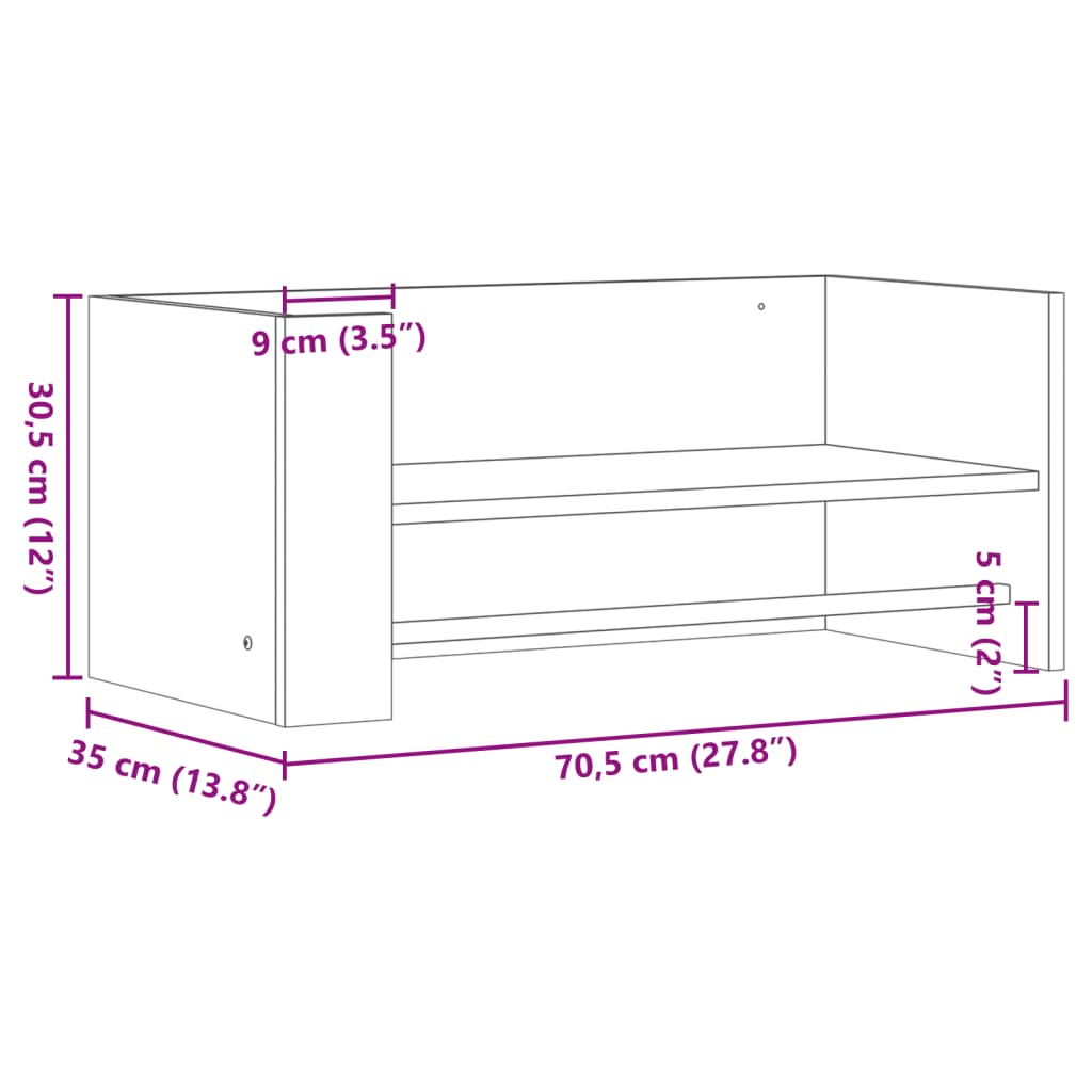 Zidna polica bijela 70,5 x 35 x 30,5 cm od konstruiranog drva