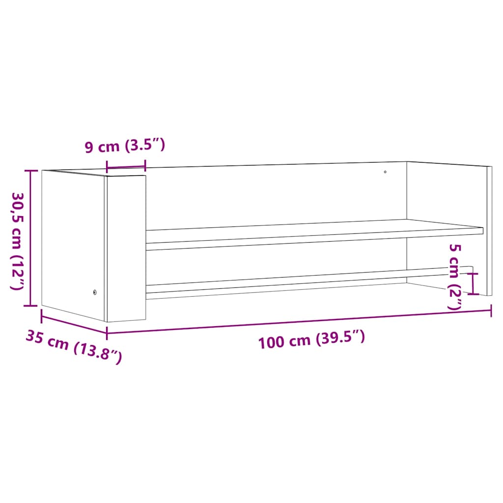Zidna polica crna 100 x 35 x 30,5 cm od konstruiranog drva