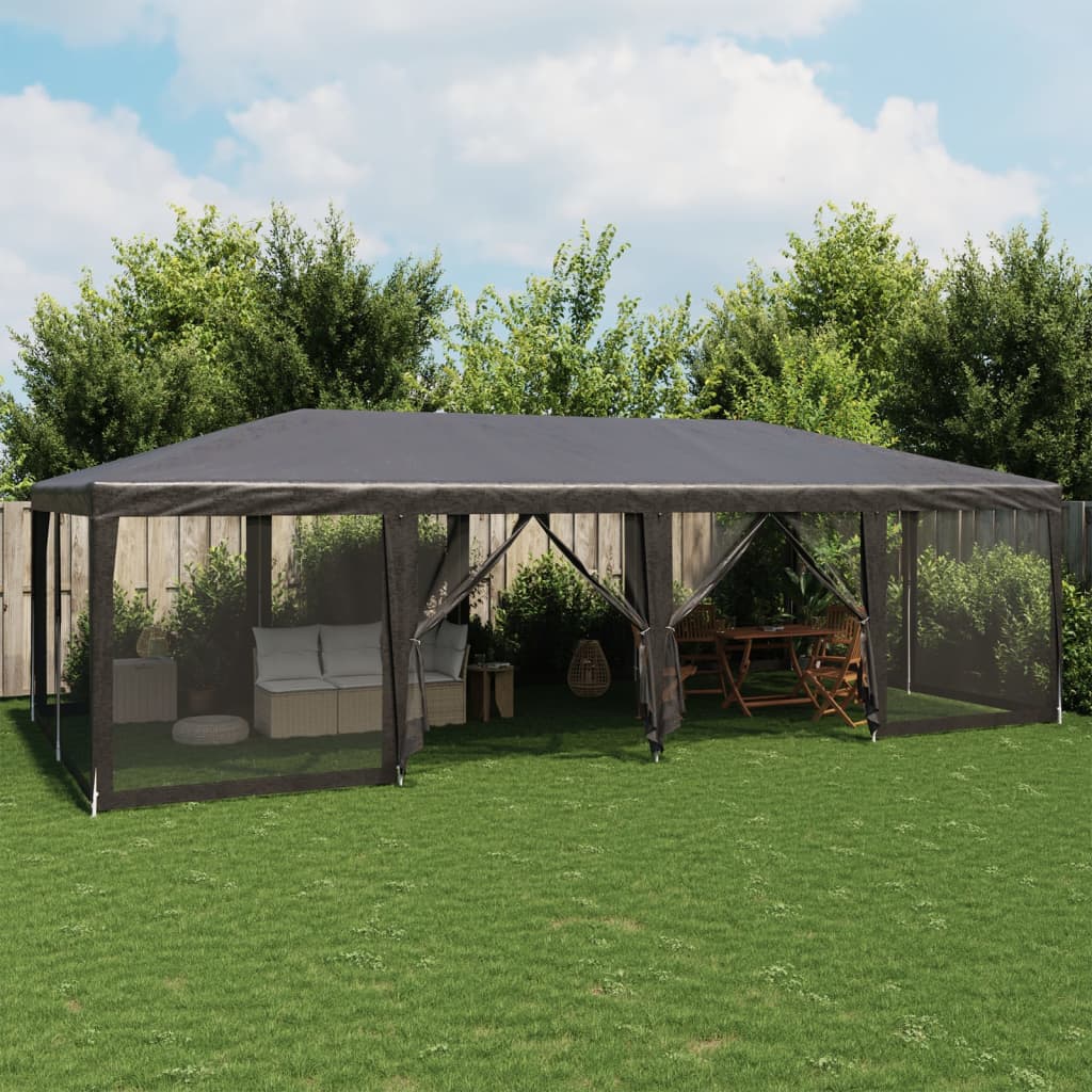 Šator za zabave 12 mrežastih bočnih zidova antracit 8x4 m HDPE