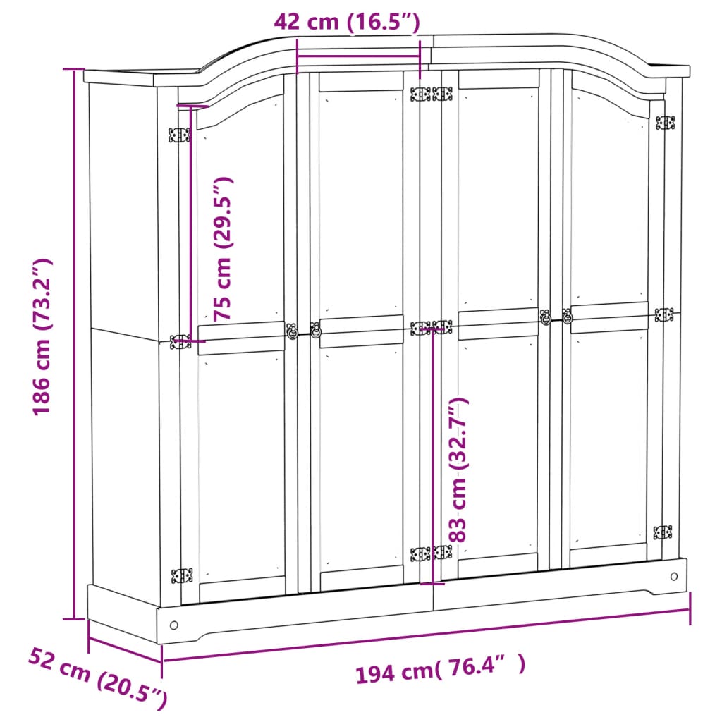 Ormar Corona 194 x 52 x 186 cm od masivne borovine