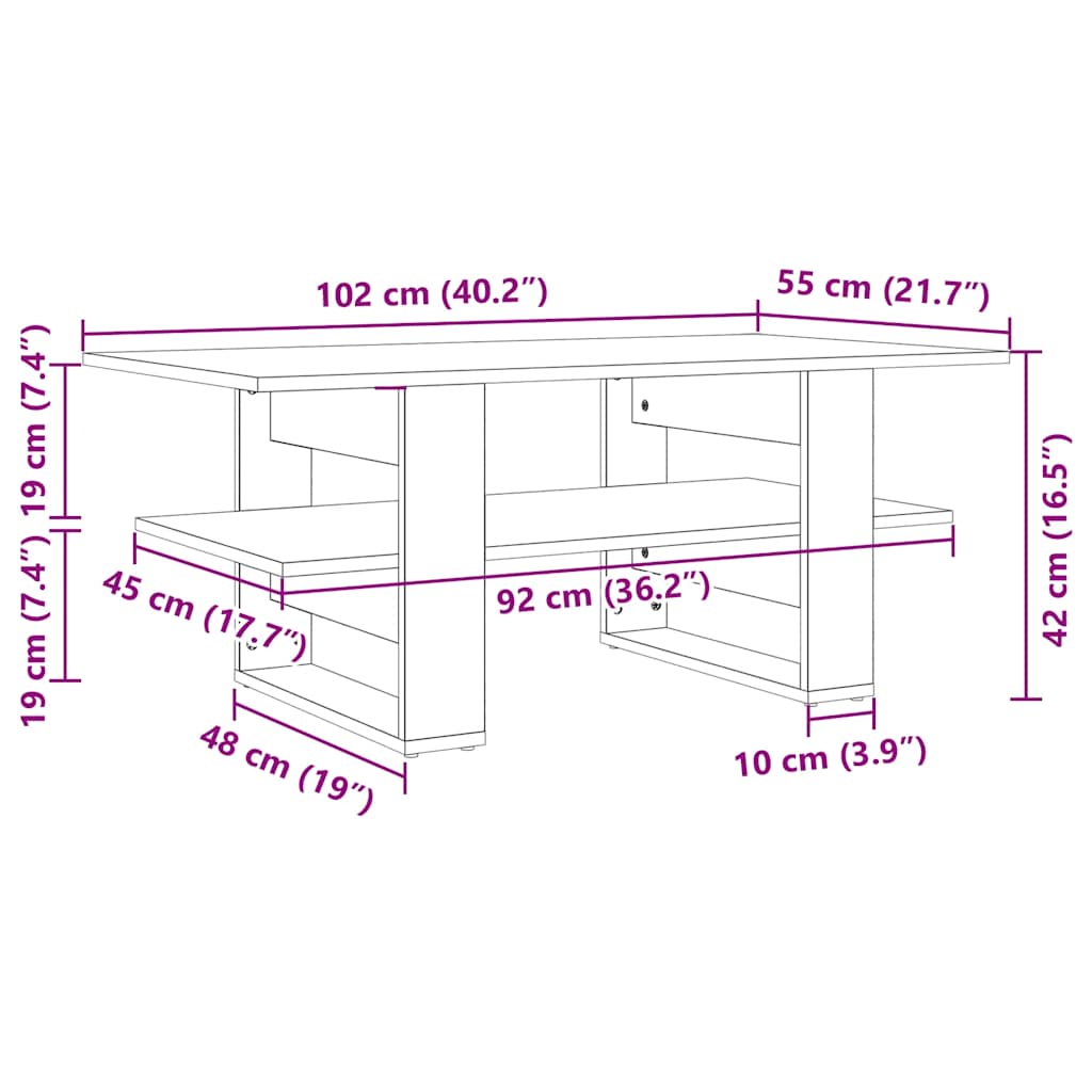 Stolić za kavu crni 102 x 55 x 42 cm od konstruiranog drva