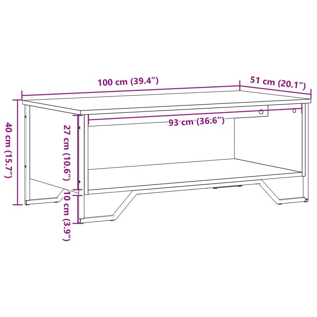 Stolić za kavu siva boja hrasta 100x51x40 cm konstruirano drvo