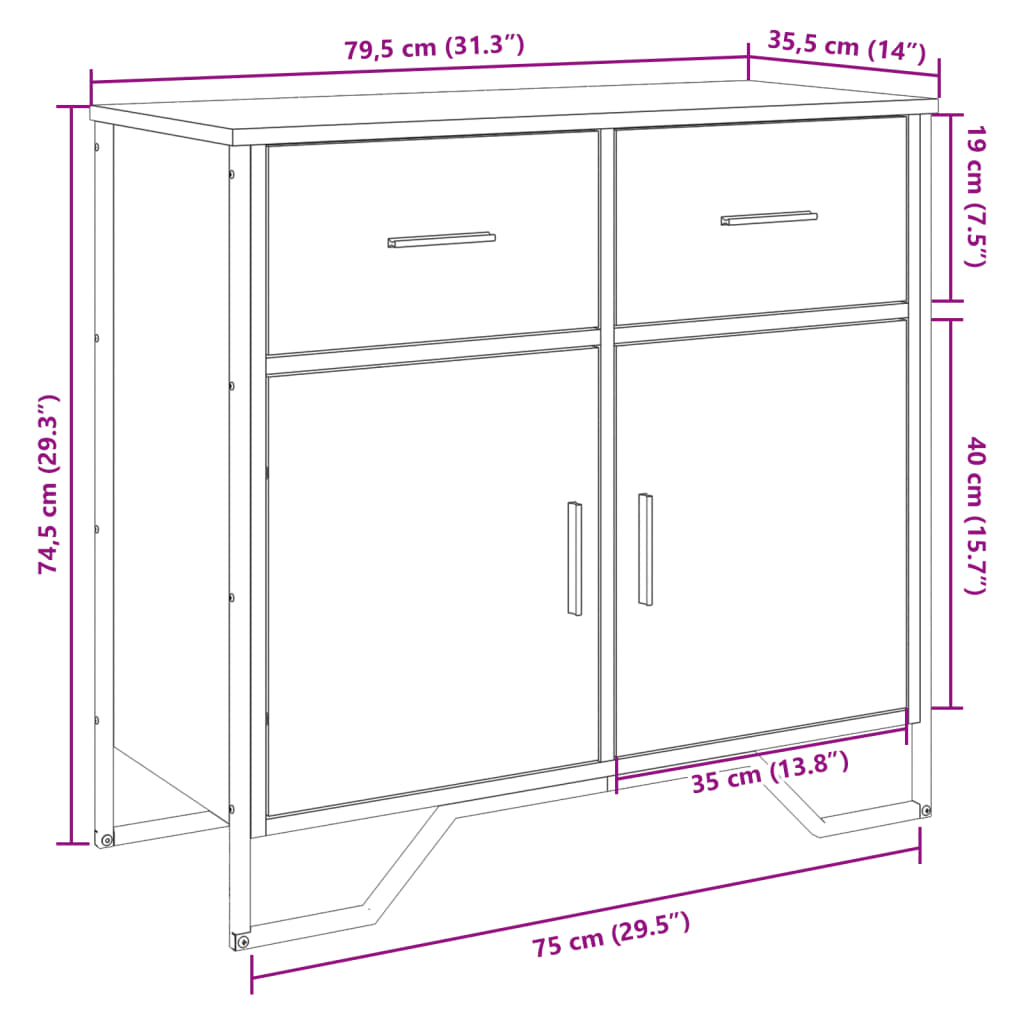 Komoda siva sonome 79,5x35,5x74,5 cm konstruirano drvo