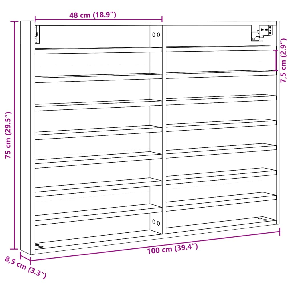 Vitrina boja dimljenog hrasta 100x8,5x75 cm drvena
