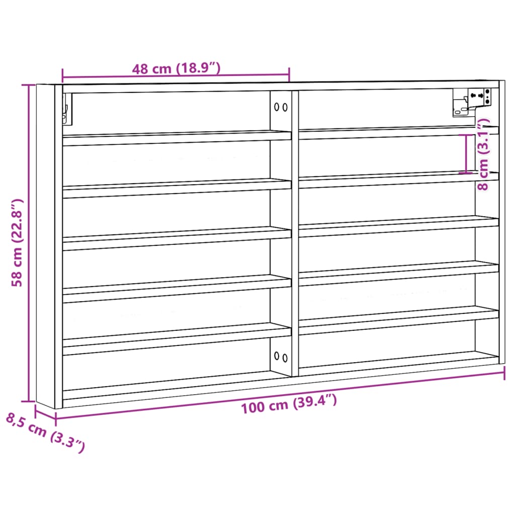Vitrina boja sivog hrasta sonome 100x8,5x58 cm drvena