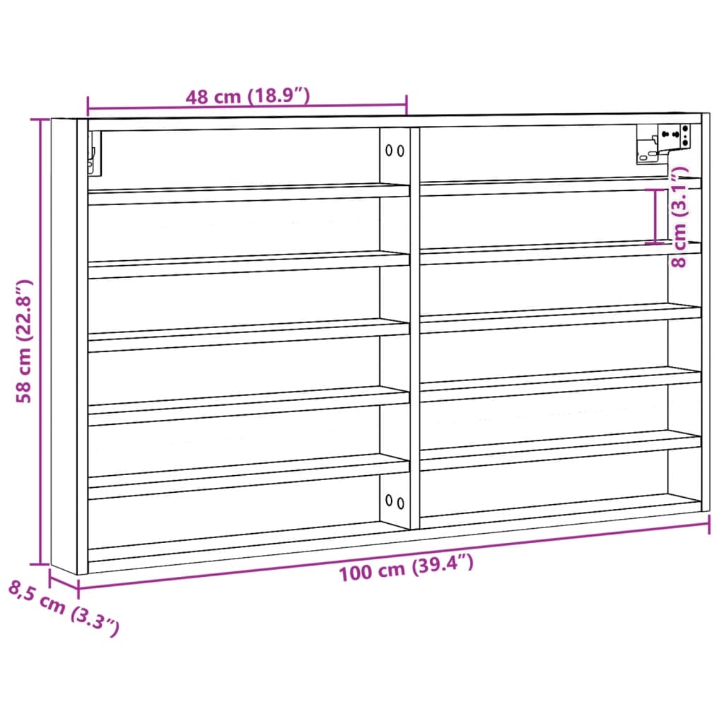 Vitrina boja smeđeg hrasta 100x8,5x58 cm od konstruiranog drva