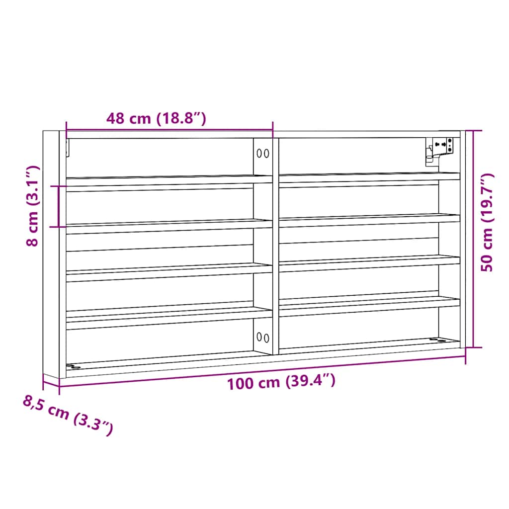Vitrina siva boja betona 100x8,5x50 cm konstruirano drvo