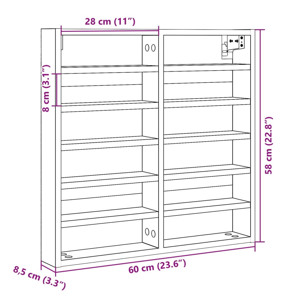 Vitrina boja hrasta sonome 60x8,5x58 cm konstruirano drvo
