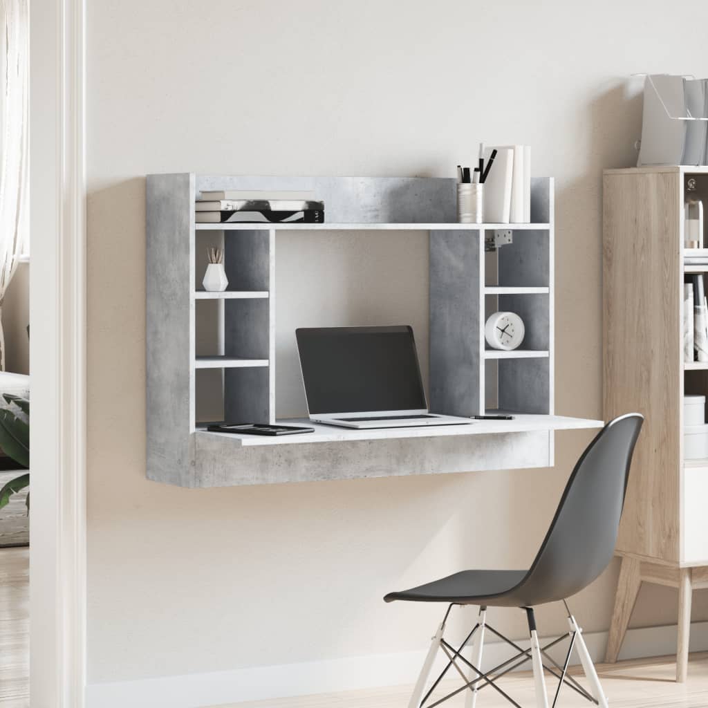 Zidni radni stol siva boja betona 105x48x75cm konstruirano drvo