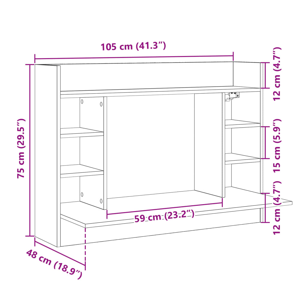 Zidni radni stol siva boja betona 105x48x75cm konstruirano drvo