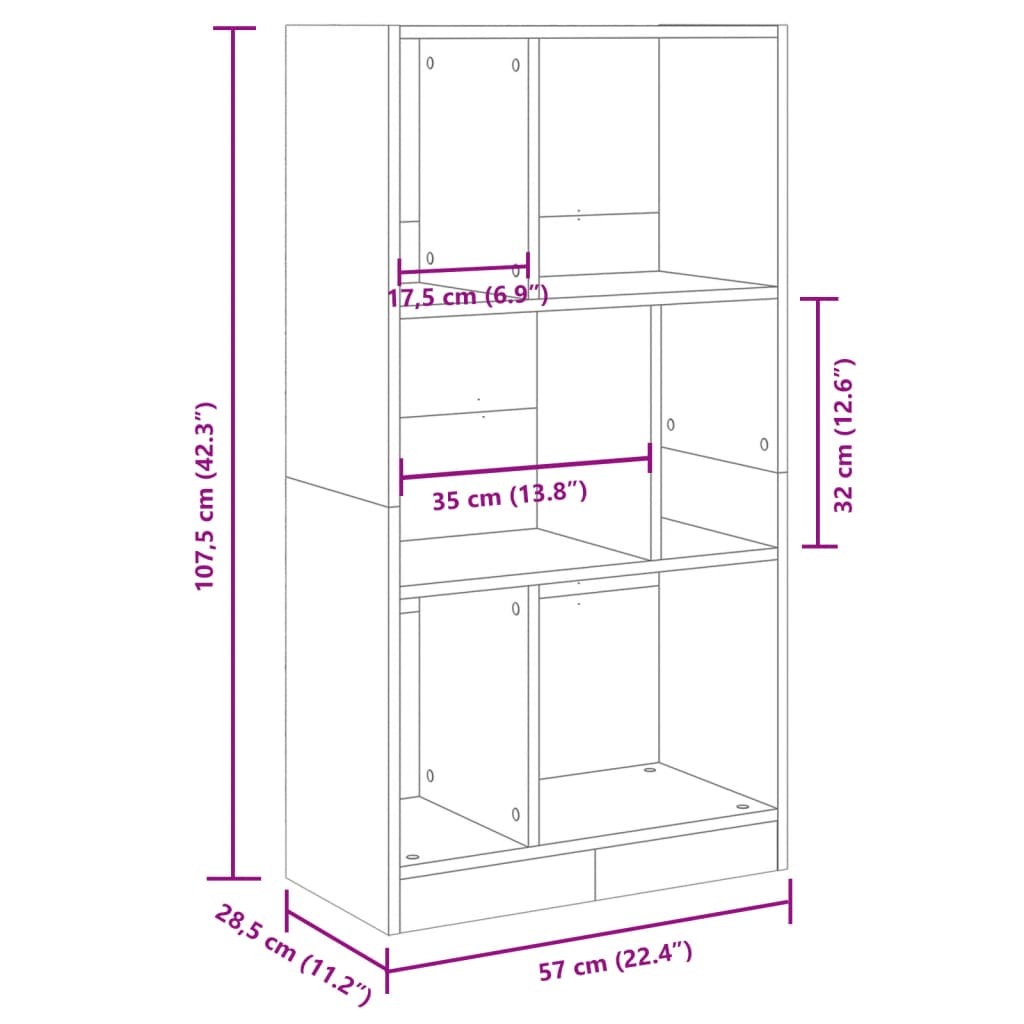 Regal za knjige boja betona 57x28,5x107,5 cm konstruirano drvo