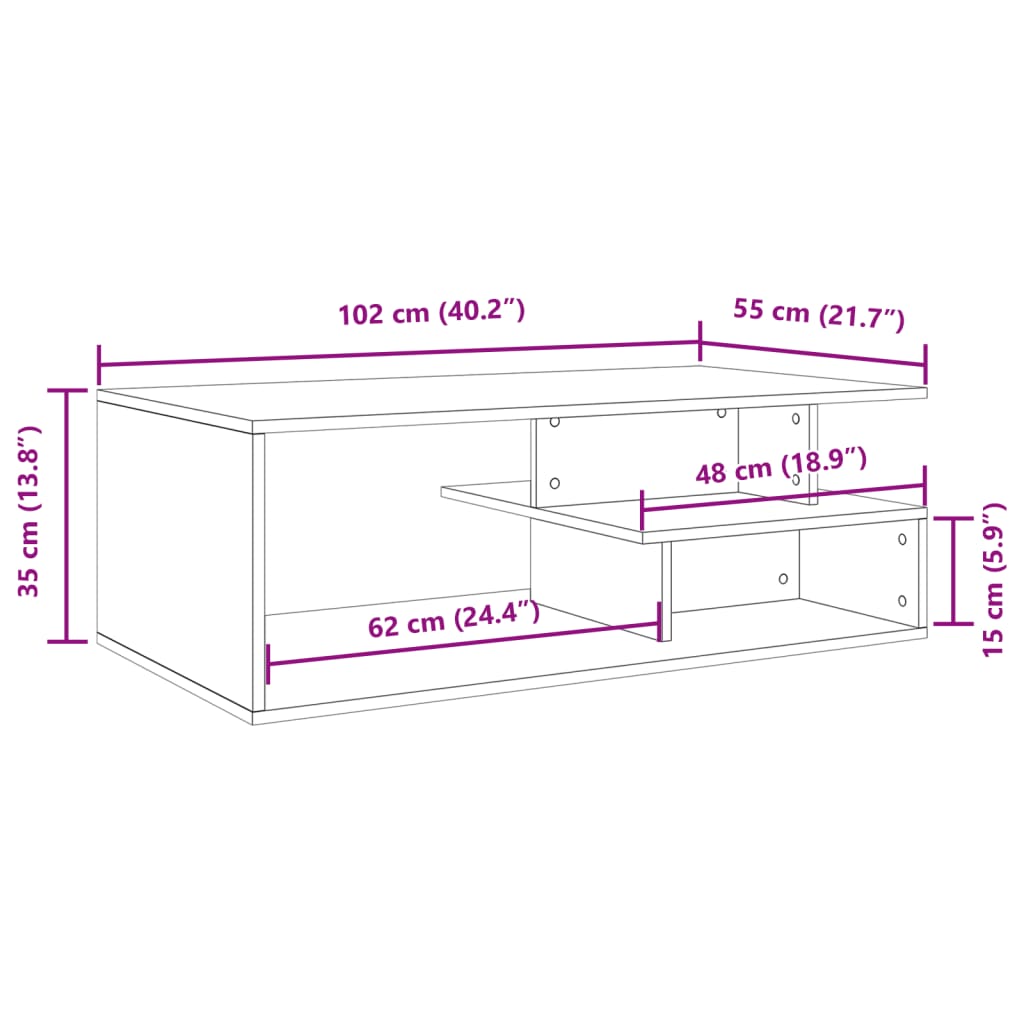 Stolić za kavu crni 102 x 55 x 35 od konstruiranog drva