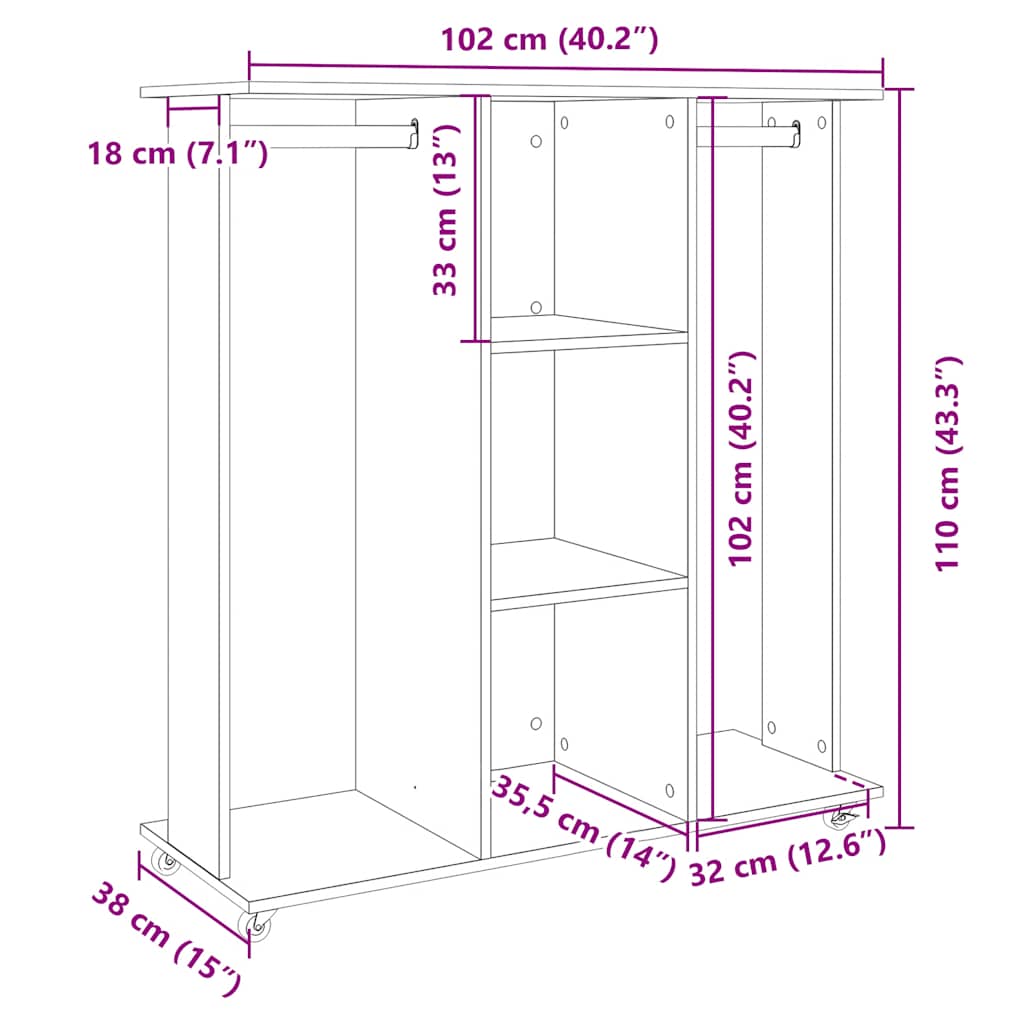 Ormar s kotačima crni 102 x 38 x 110 cm od konstruiranog drva