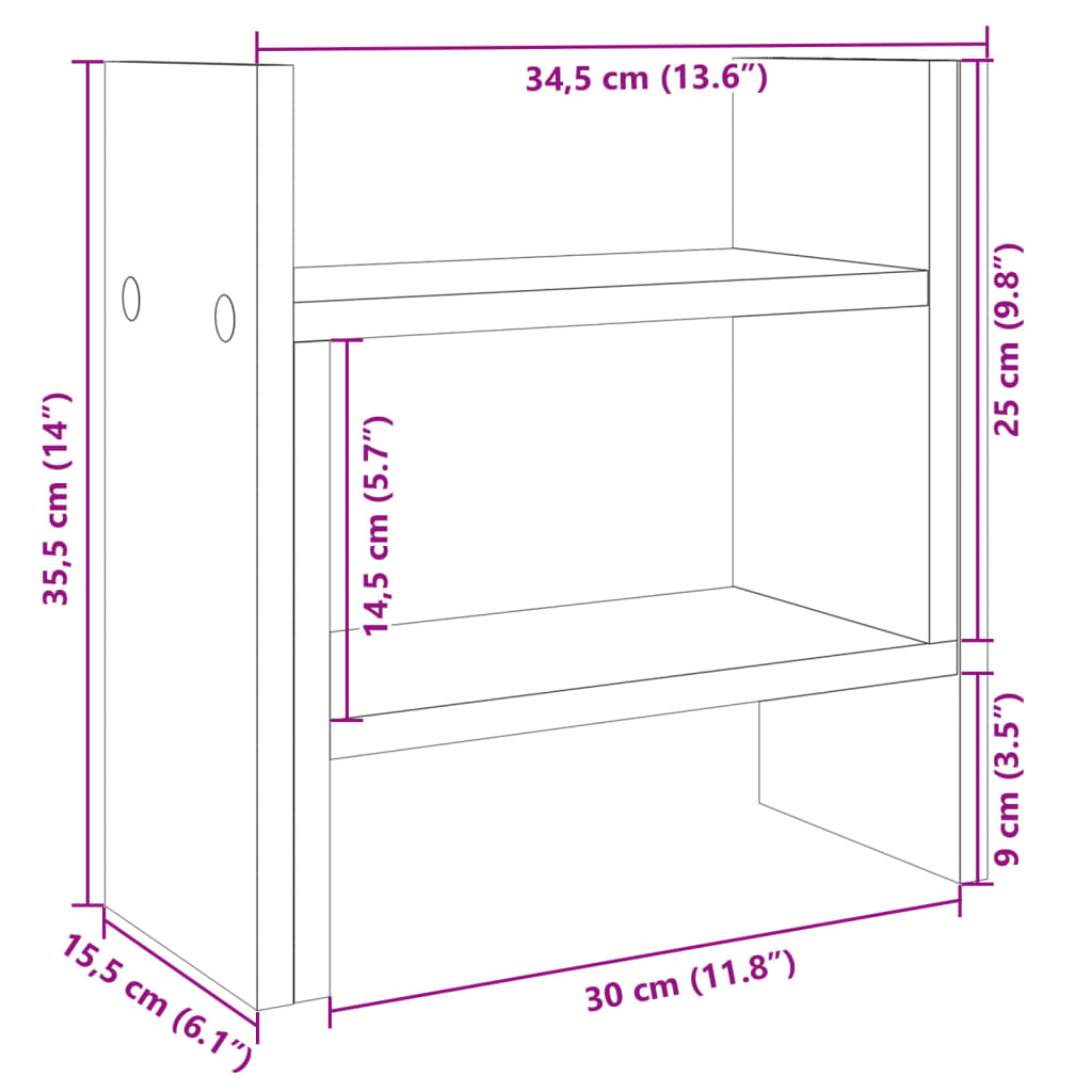 Organizator za stol boja hrasta 34,5 x 15,5 x 35,5 cm drveni