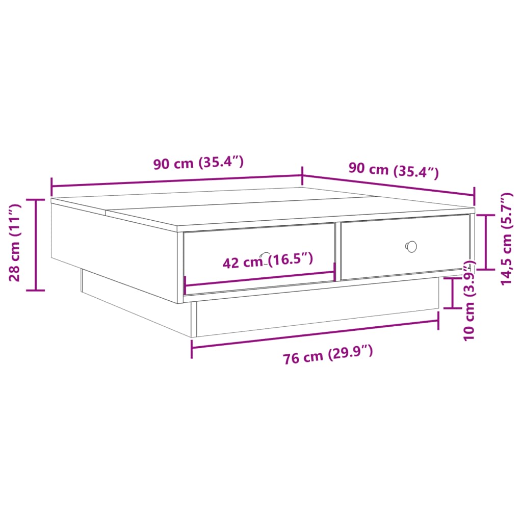 Stolić za kavu crni 90 x 90 x 28 cm od konstruiranog drva