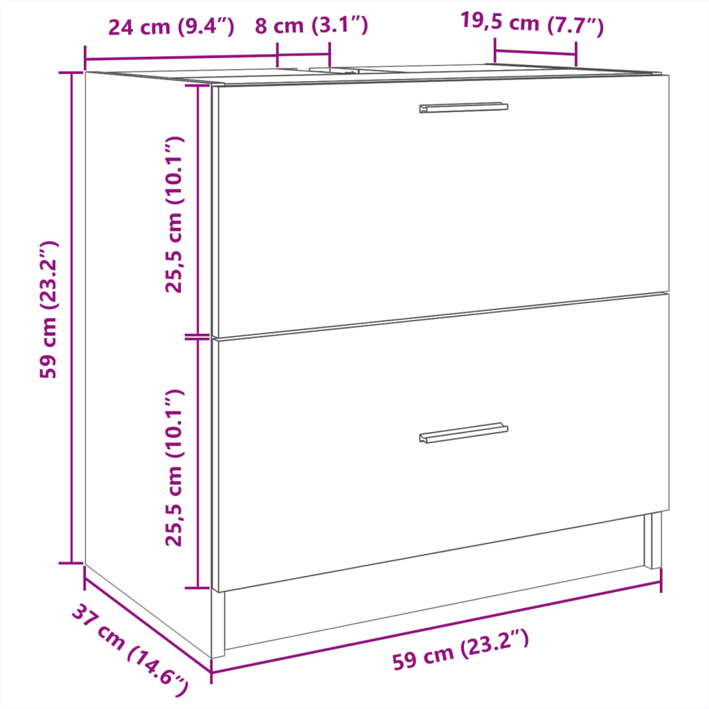 Ormarić za umivaonik boja hrasta 59x37x59 cm konstruirano drvo