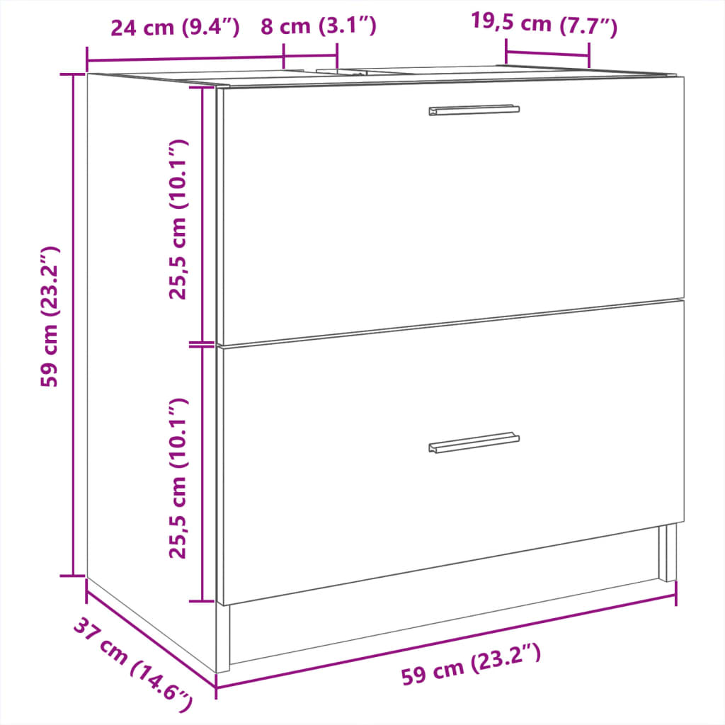 Ormarić za umivaonik boja dimljenog hrasta 59x37x59 cm drveni