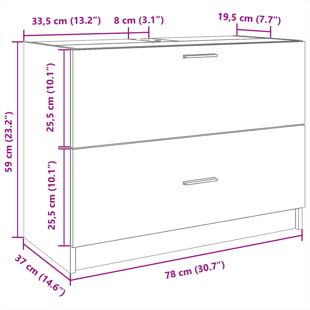 Ormarić za umivaonik boja hrasta 78x37x59 cm konstruirano drvo
