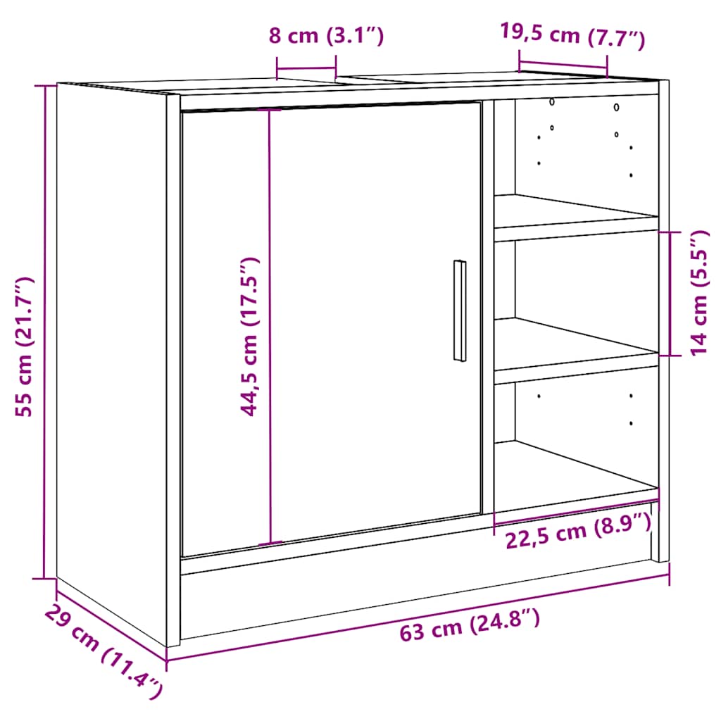 Ormarić za umivaonik bijeli 63 x 29 x 55 cm konstruirano drvo