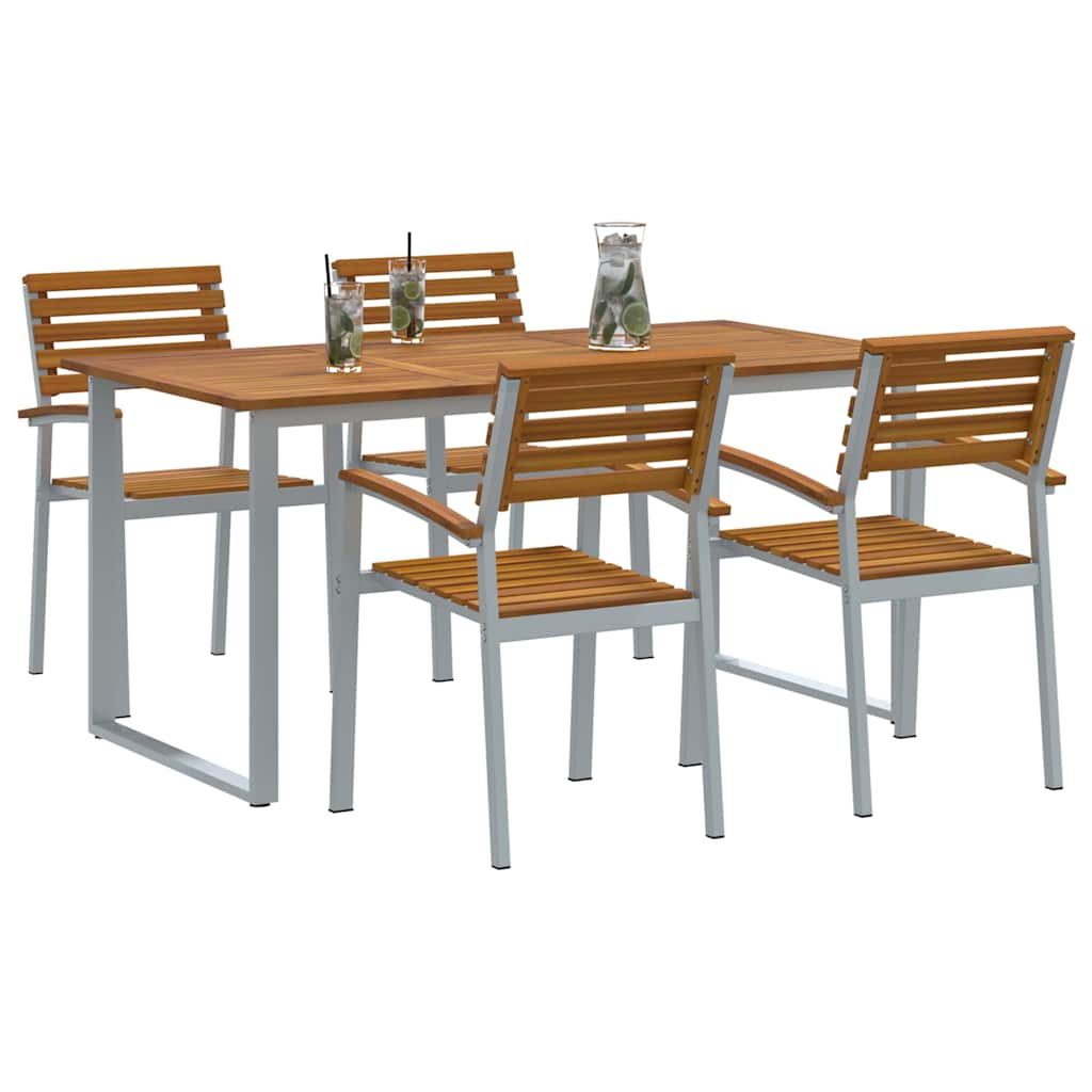 Vrtni set za objed 5 pcs Siva Čvrsto drvo akacije