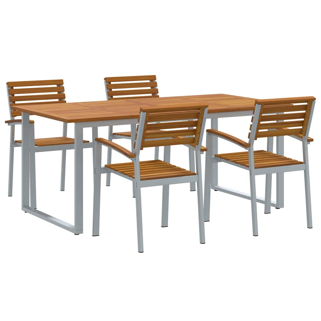 Vrtni set za objed 5 pcs Siva Čvrsto drvo akacije