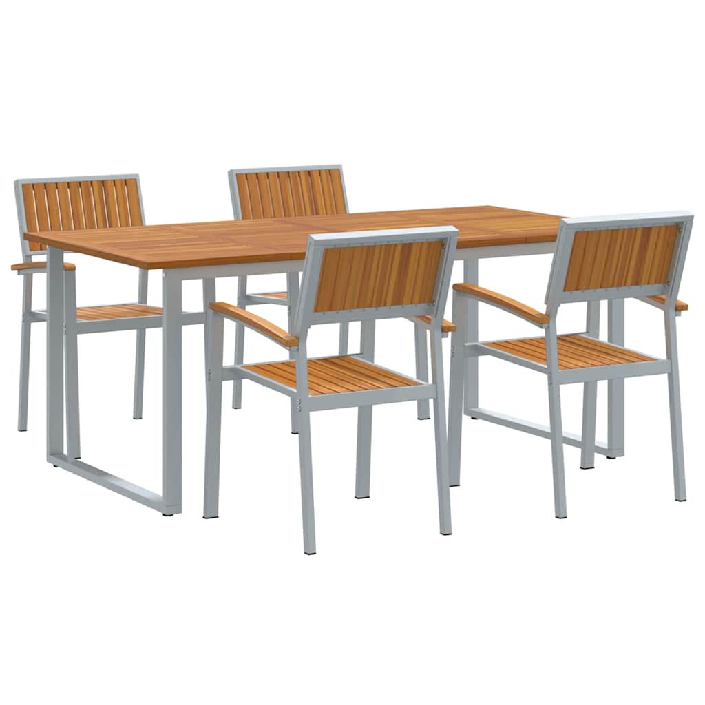 Vrtni set za objed 5 pcs Siva Čvrsto drvo akacije
