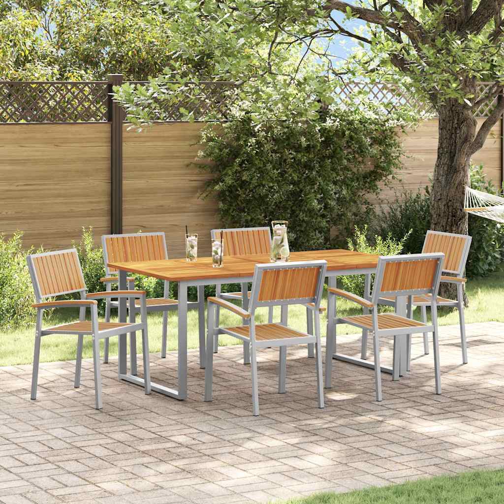 Vrtni set za objed 7 kom. Siva Čvrsto drvo akacije 180 x 90 x 75 cm