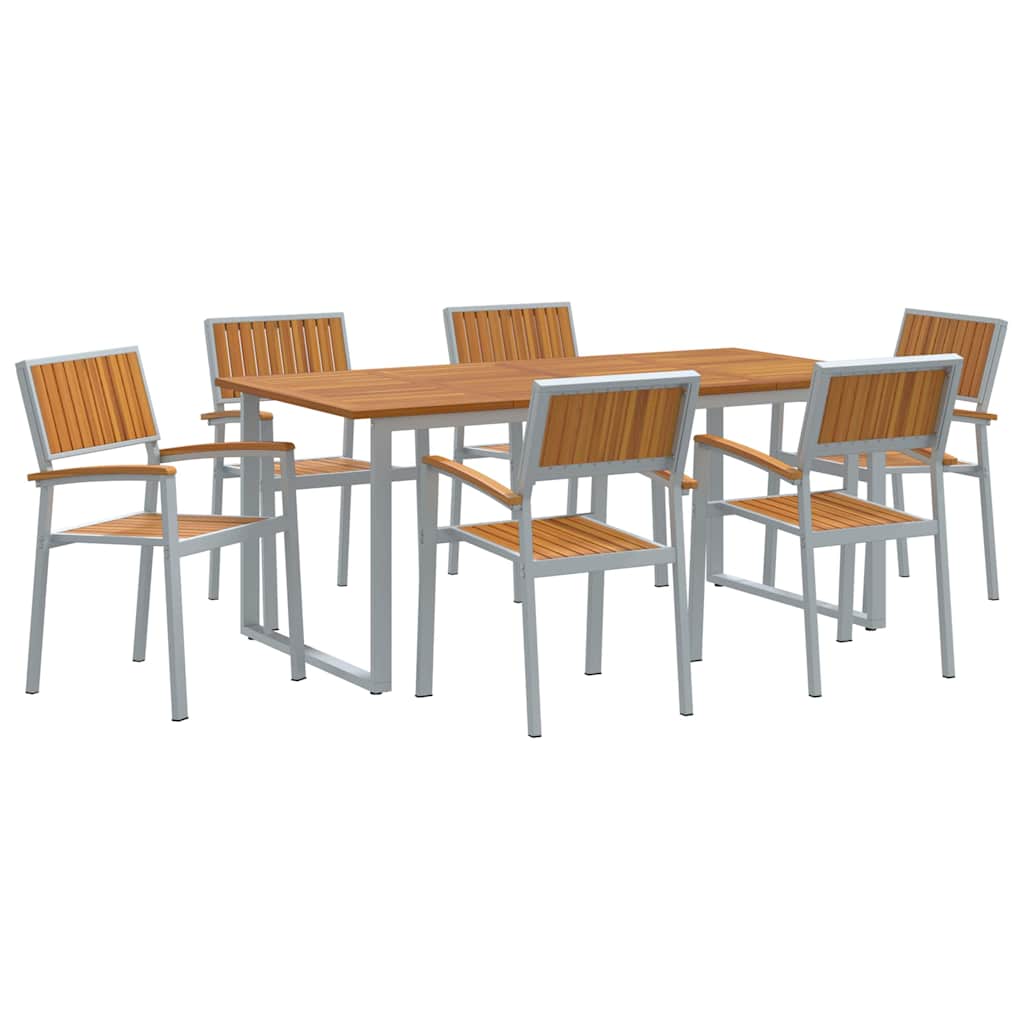 Vrtni set za objed 7 kom. Siva Čvrsto drvo akacije 180 x 90 x 75 cm
