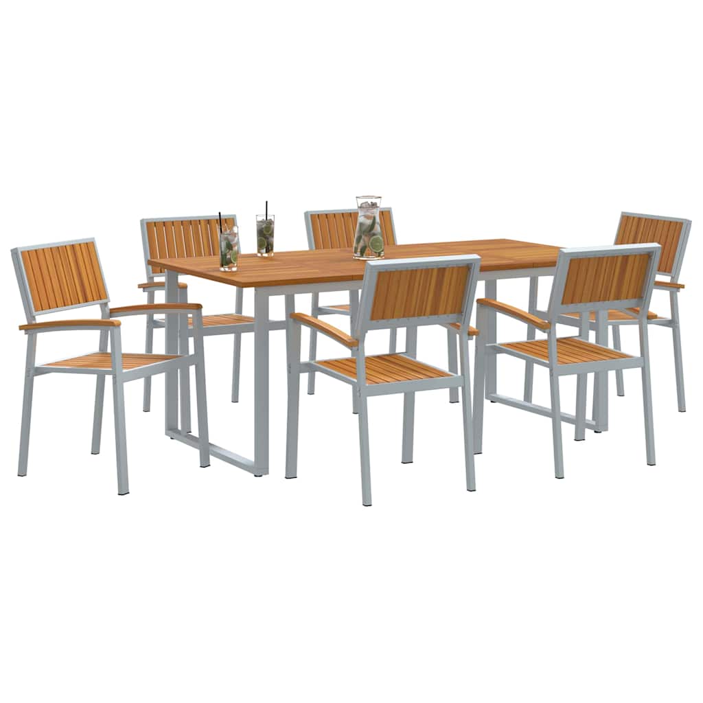 Vrtni set za objed 7 kom. Siva Čvrsto drvo akacije 180 x 90 x 75 cm