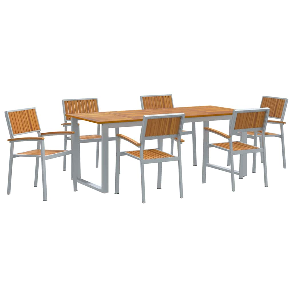 Vrtni set za objed 7 kom. Siva Čvrsto drvo akacije 200 x 90 x 75 cm