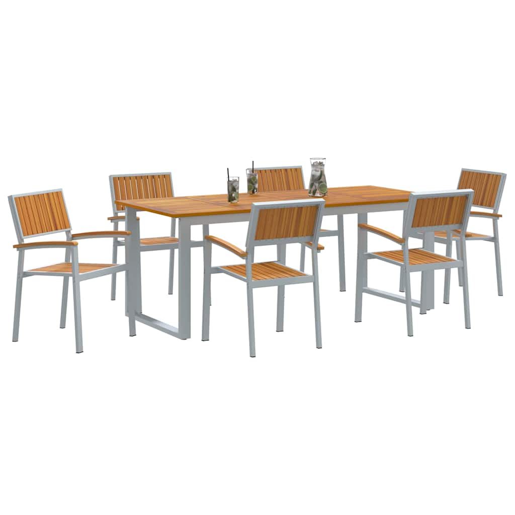 Vrtni set za objed 7 kom. Siva Čvrsto drvo akacije 200 x 90 x 75 cm