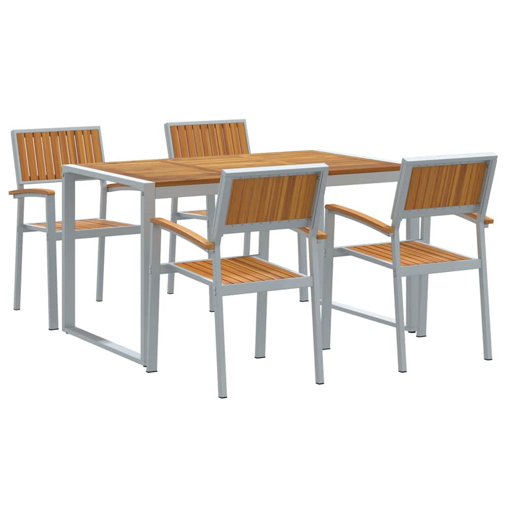 Vrtni set za objed 5 pcs Siva Čvrsto drvo akacije