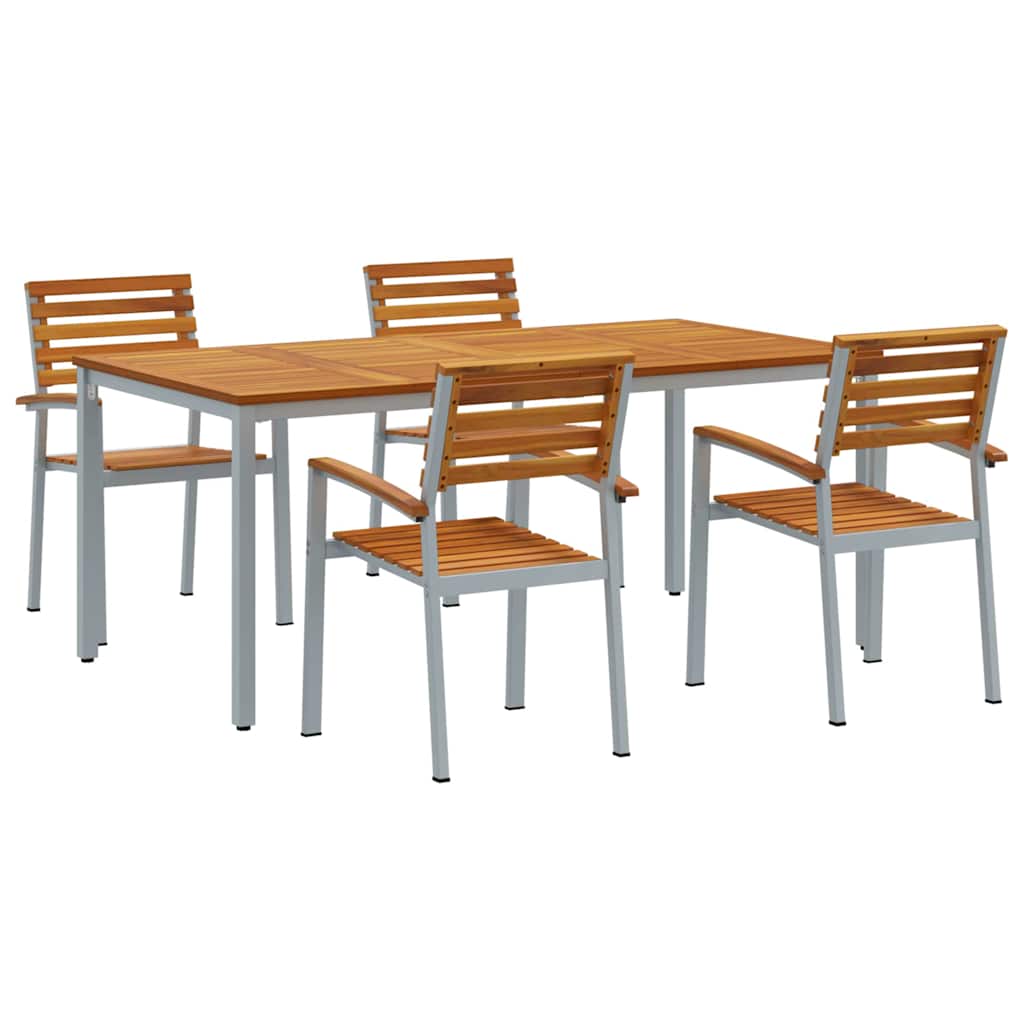 Vrtni set za objed 5 pcs Siva Čvrsto drvo akacije