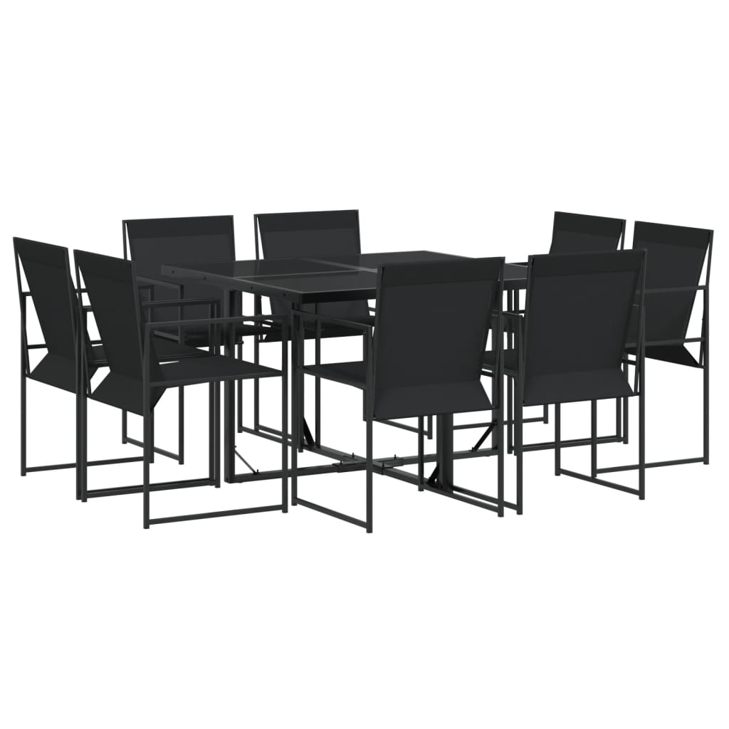 9-dijelni vrtni blagovaonski set crni od tekstilena