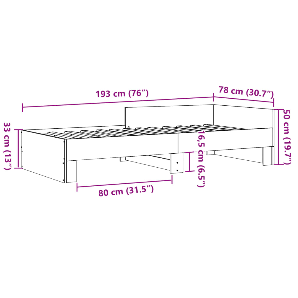 Okvir za krevet crni 75 x 190 cm od konstruiranog drva