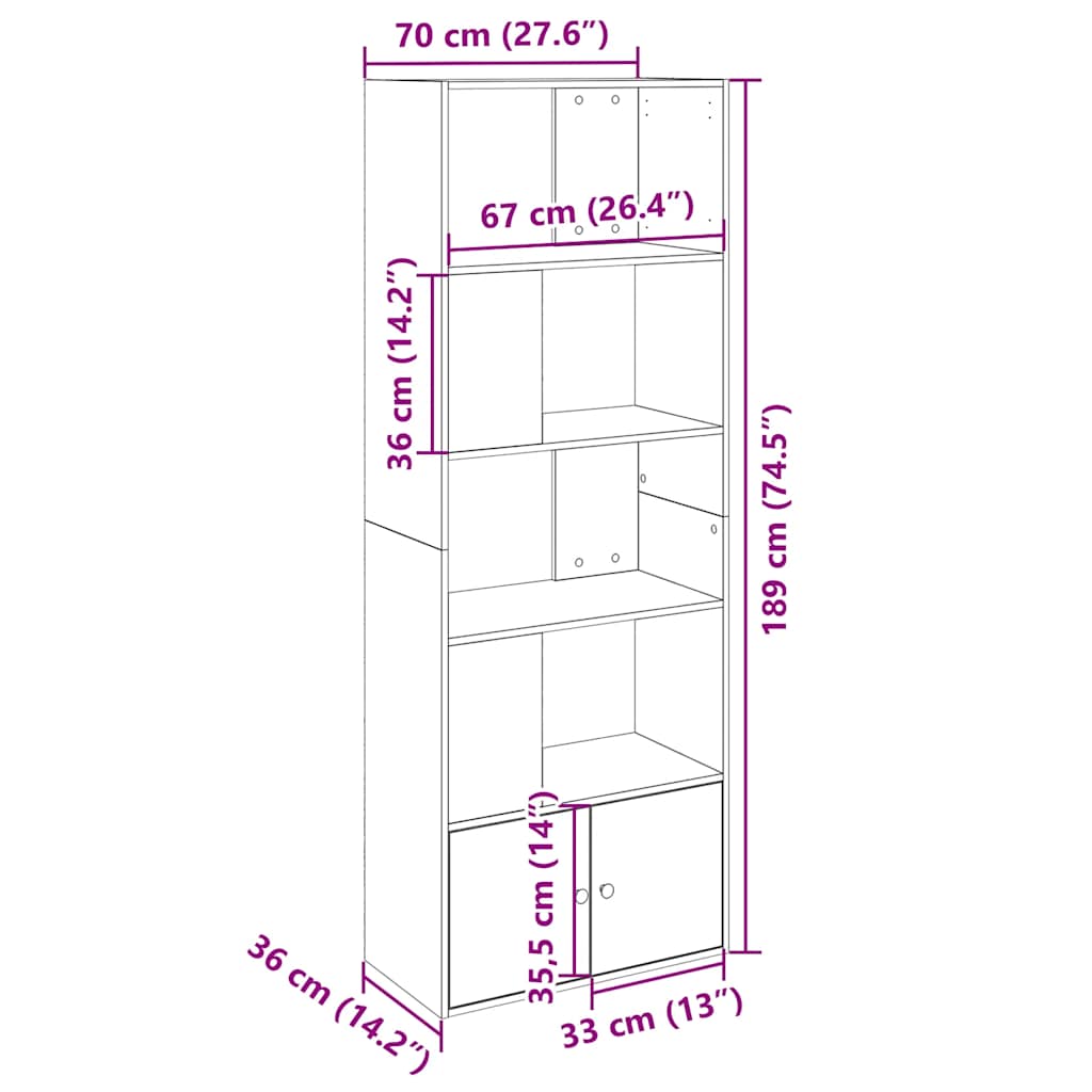 Regal za knjige crni 70x36x189 cm konstruirano drvo
