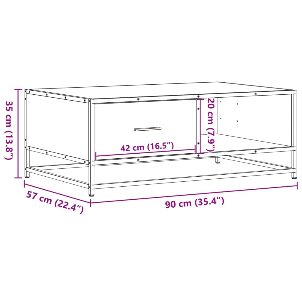 Stolić za kavu siva boja hrasta 90x57x35 cm od drva i metala