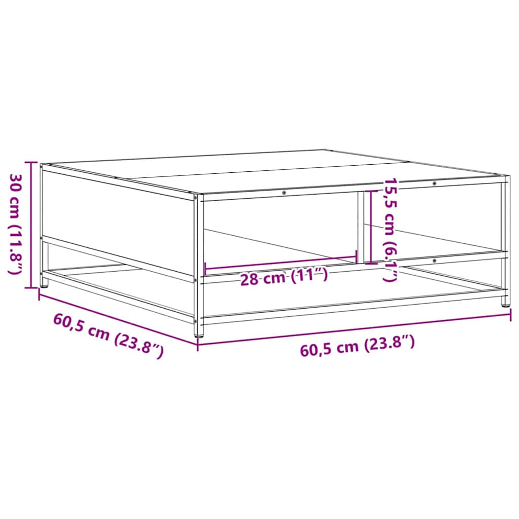 Stolić za kavu smeđa boja hrasta 60,5x60,5x30 cm drvo i metal