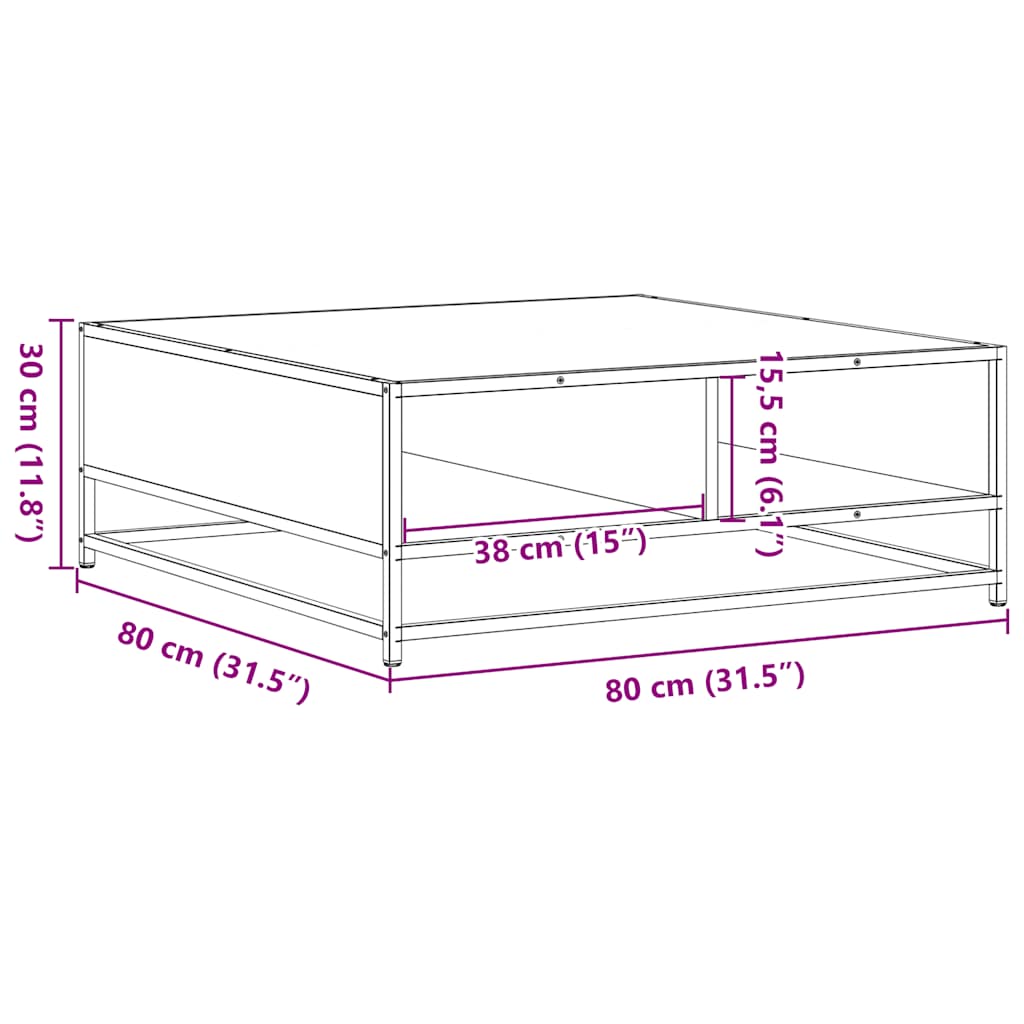 Stolić za kavu crni 80x80x30 cm konstruirano drvo i metal