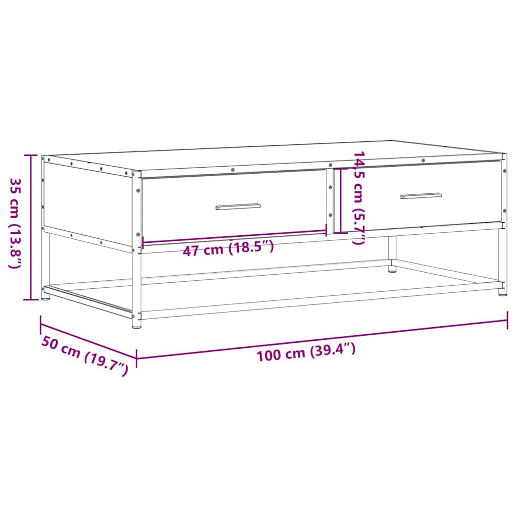 Stolić za kavu crni 100 x 50 x 35 cm konstruirano drvo i metal