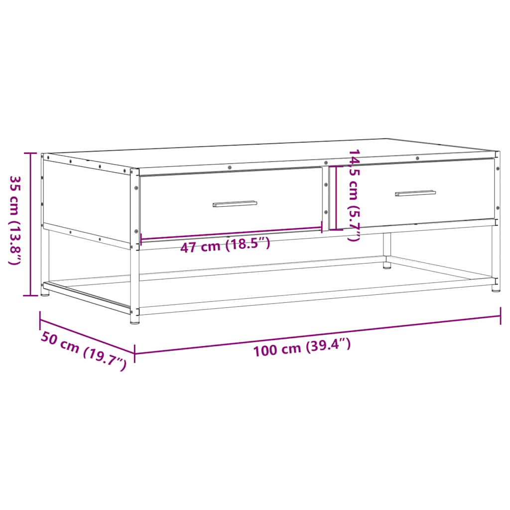 Stolić za kavu boja hrasta 100 x 50 x 35 cm od drva i metala