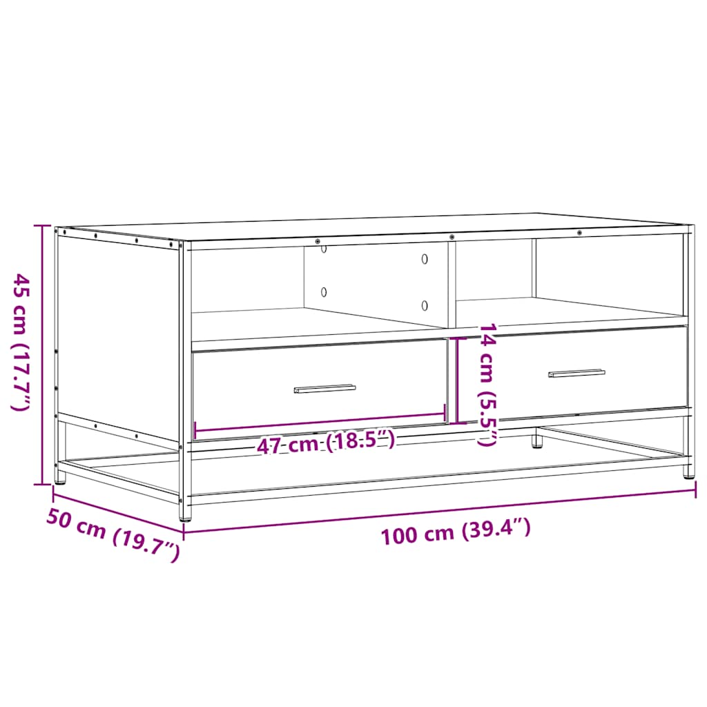 Stolić za kavu boja hrasta 100 x 50 x 45 cm od drva i metala