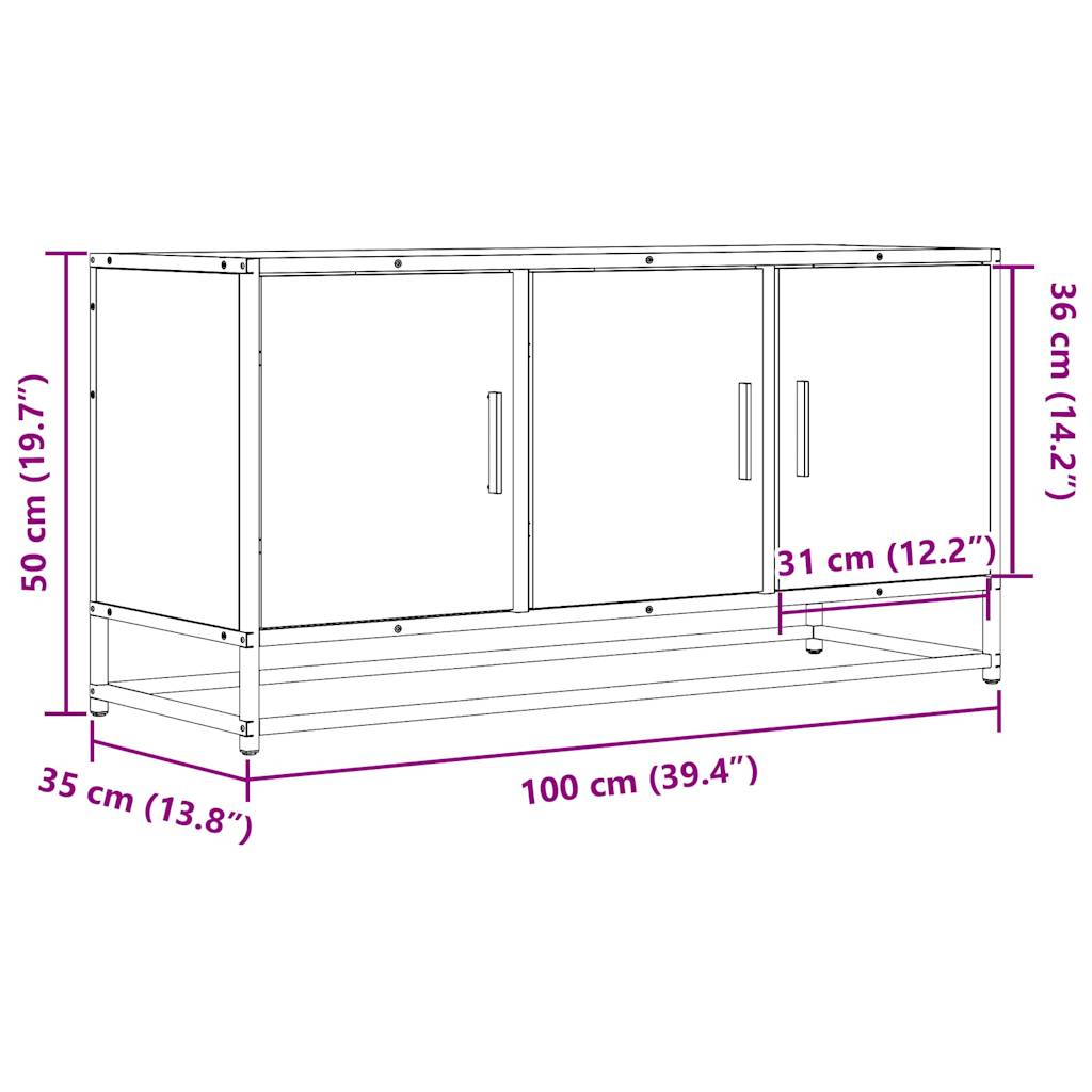 TV ormarić sivi Sonoma 100x35x50 cm Konstruirano drvo i metal