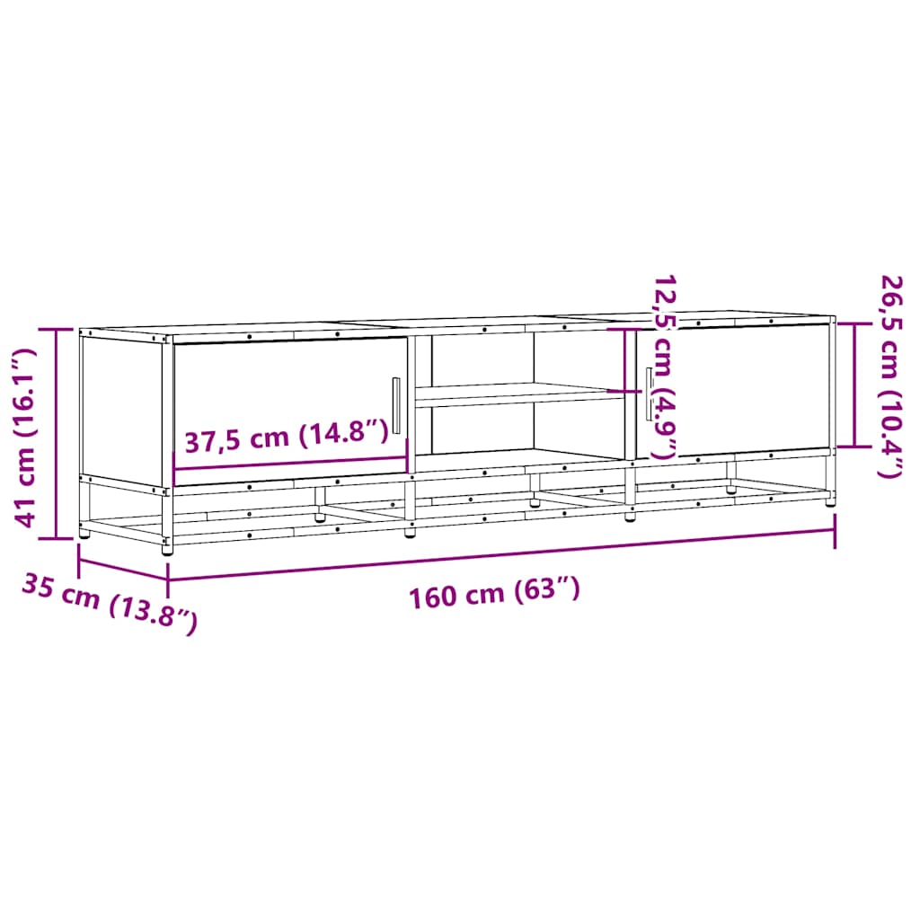 TV ormarić Sonoma hrast 160x35x41 cm Konstruirano drvo i metal